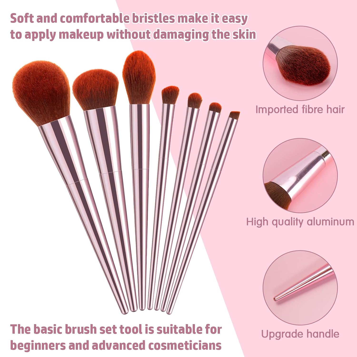 5Pcs Eyeshadow Brush Set, 7Pcs Premium Makeup Brushes, Portable Eye brushes, Premium Eye Makeup Brush, Foundation Brush, Make Up Brushes, Blush Brush, Eye Brush Tools for Beginners by YUESHENNAN(pink) - Image 2