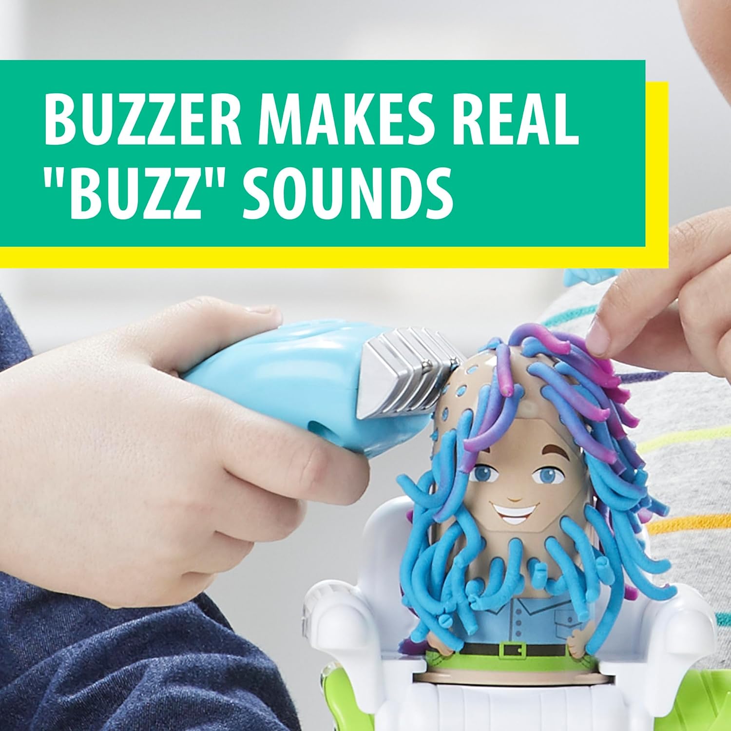 Play-Doh Buzz 'n Cut Fuzzy Pumper Barber Shop Set, Electric Buzzer, 5 Colors of 2-Ounce Cans, Preschool Toys, Christmas Gifts Girls & Boys, Ages 3+ (Amazon Exclusive) - Image 5