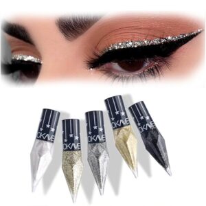 Glitter Eye Liner Liquid, 5 Colors Sparkling Diamond Metallic Eyeliner - Gold, Black, Silver, White - Waterproof Lasting Shimmer & Eyeshadow Fluid, Dazzling Eye Makeup for Women