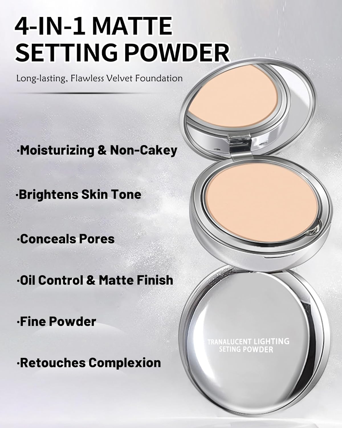 Pressed Mineral Powder Foundation,4-in-1 Matte Setting Powder with Concealer&Finishing Powder Makeup Color Correcting Medium to Full Flawless Coverage Foundation, Waterproof Long Lasting,Ivory - Image 4
