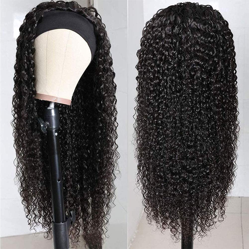 XSY Headband Wig Human Hair Deep Wave 16 Inch Curly Headband Wigs Glueless None Lace Front Wigs for Black Women Deep Curly Headband Half Wigs 150% Density Natural Color - Image 2