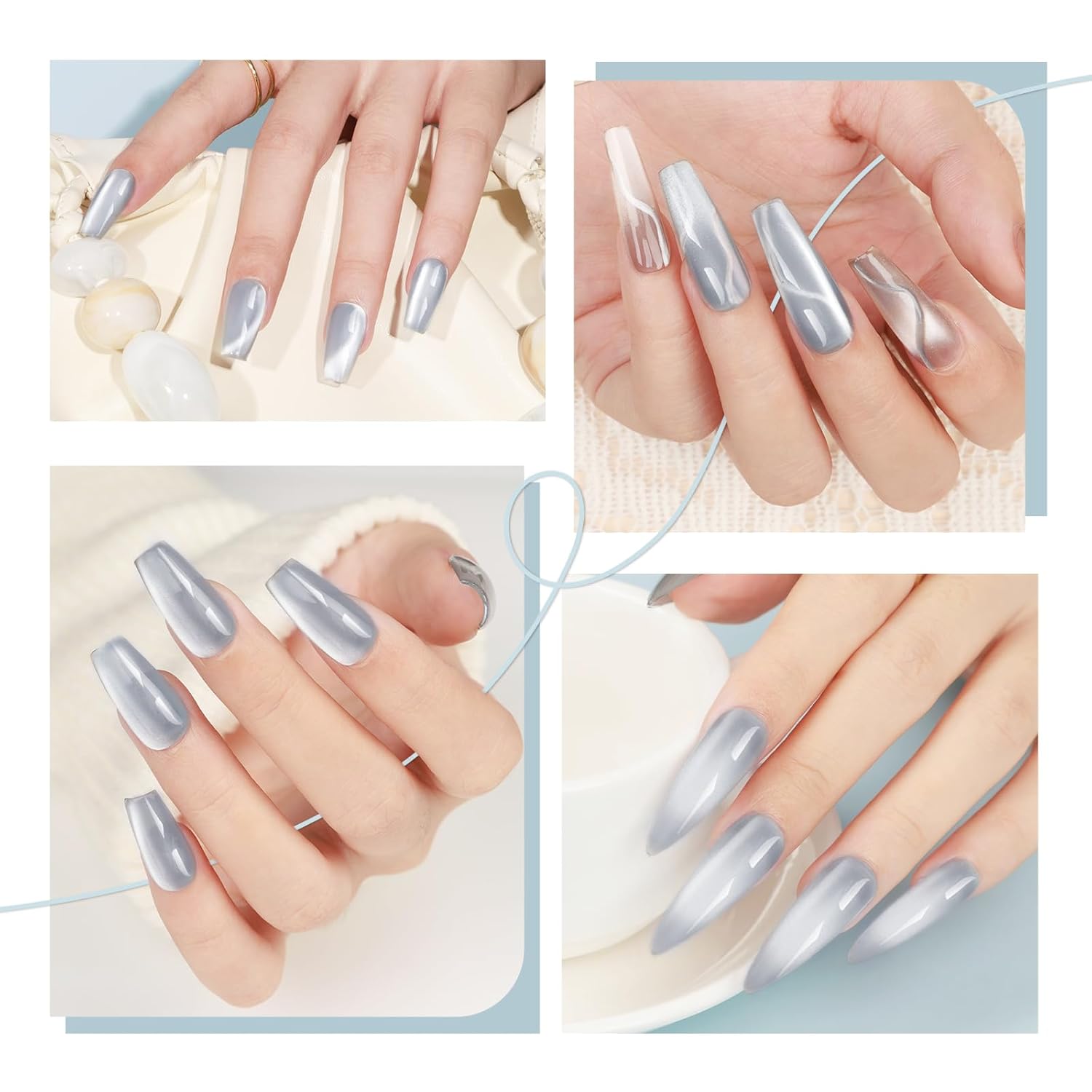 Cat Eye Gel Nail Polish Moonlight Magnetic Nail Polish Silver Glitter Mirror Glass Smoothie Cateye UV Gel Polish Holographic for Nail Art Manicure DIY at Home 1PC 12ML - Image 5