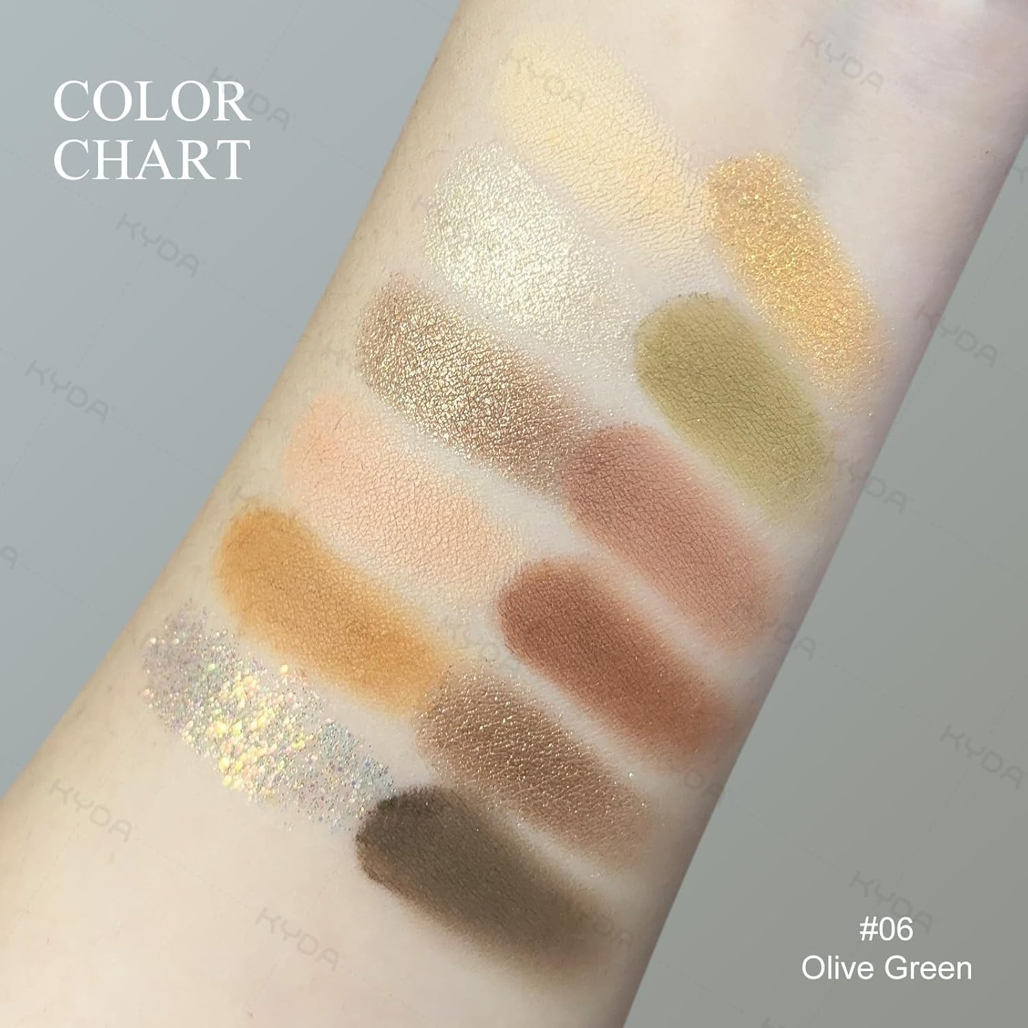 KYDA 12 Colors Olive Green Eyeshadow Palette, Sparkling Reflective Green Bronzer Eyeshadow, Matte Olive Ginger Nude Eyes Shadow, Smooth Blendable Powder, Smokey Eyes Makeup - Image 6
