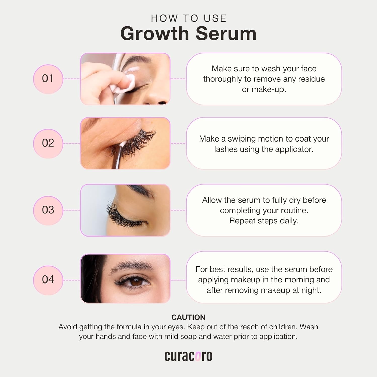 Curacoro 3x Lash Growth Serum for Extensions and Natural Lashes, 5ml Peptide Solution - Image 5