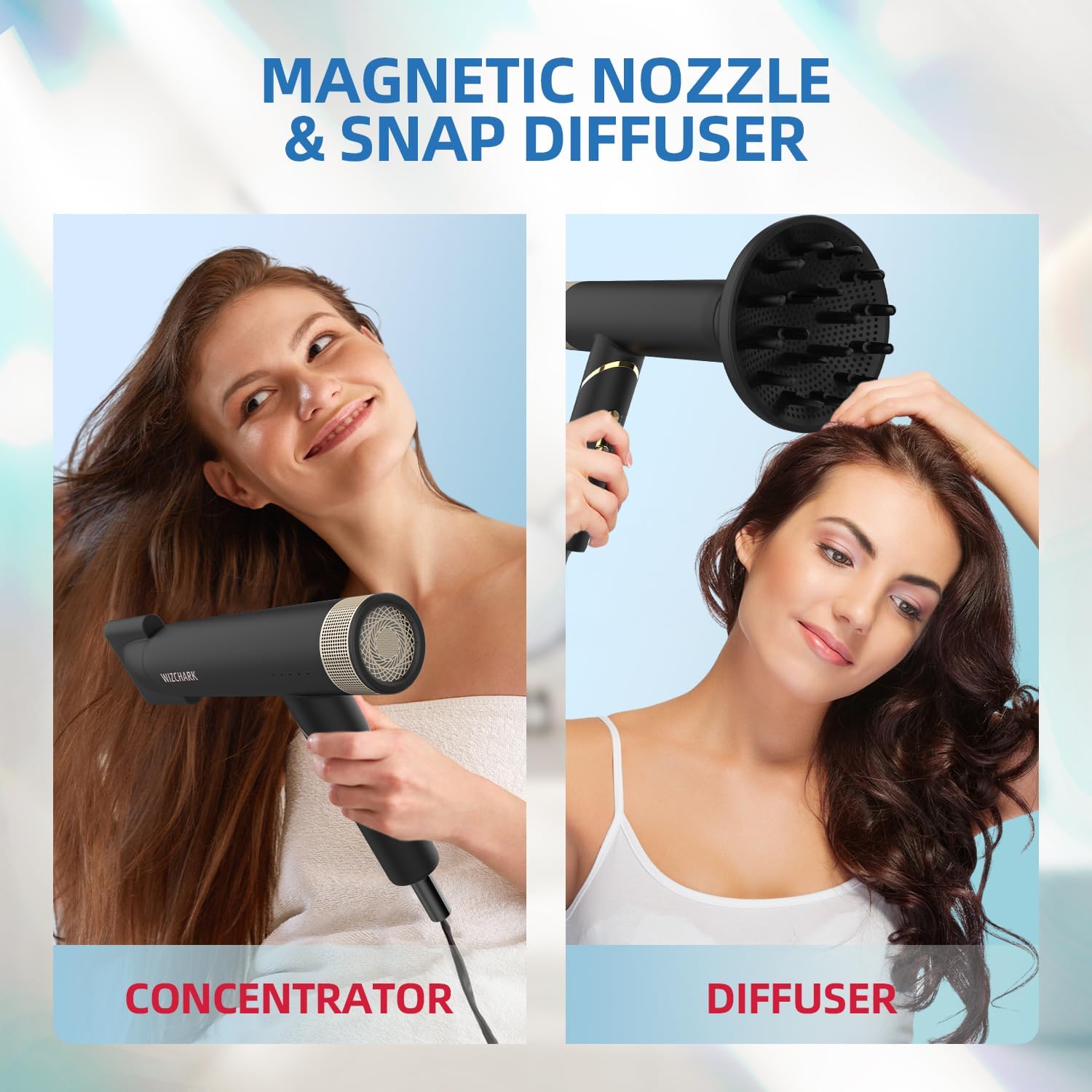 Professional Hair Dryer with Diffuser, Foldable Blow Dryer with Lightweight Design Compact Powerful & Fast Salon Hairdryer with High Speed Brushless Motor, Travel Hair Dryer Women Men (Black) - Image 7