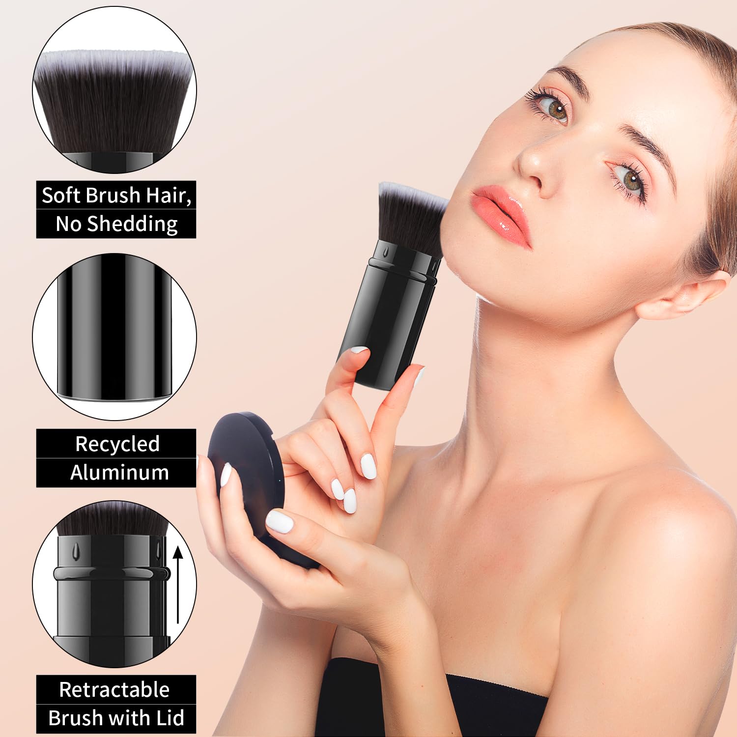 Falliny Retractable Makeup Brushes, Travel Kabuki Powder Foundation Brush, Portable Face Liquid Foundation Sunscreen Brush with Cover for Blending Liquid, Bronzer,Cream or Flawless Powder Cosmetics - Image 5