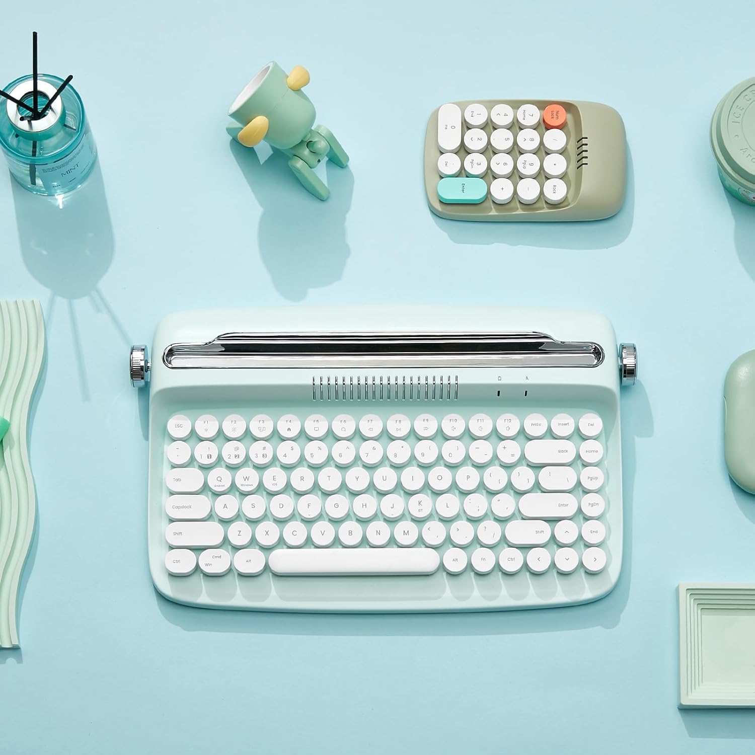 YUNZII ACTTO B303 Wireless Typewriter Keyboard, Bluetooth Connection, Cute Retro Aesthetic Design with Integrated Stand for Tablet, Phone, PC and Win/Mac/Android (B303, Sweet Mint) - Image 8
