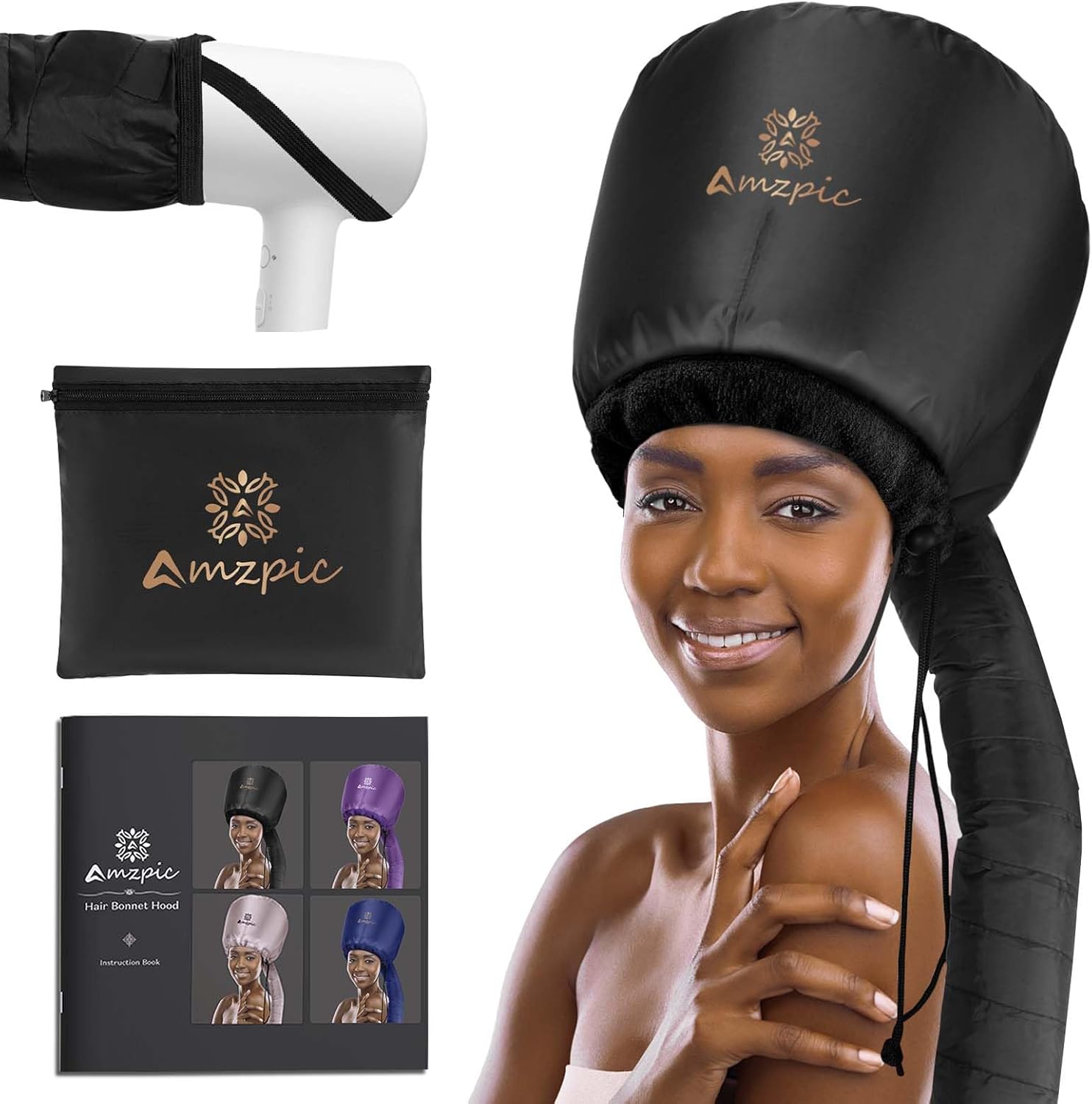 Bonnet Hood Hair Dryer Attachment - Headband Integrated Bonnet Hair Dryer for Speeds Up Drying Time at Home, Easy to Use for Styling, Curling and Deep Conditioning (Black,Adjustable)