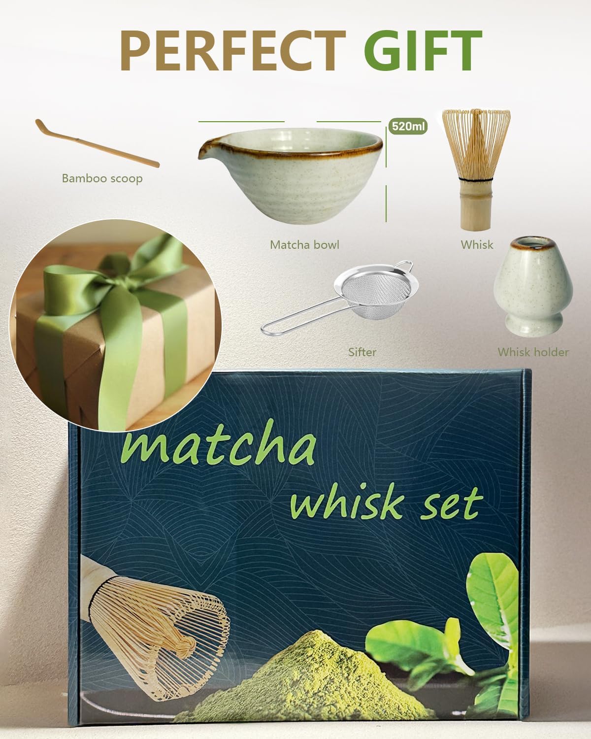 Matcha Whisk Set with Matcha Bowl, Matcha Bamboo Whisk, Scoop, Sifter, Matcha Whisk Holder Unique Gifts for Women Men Girl Friend Home Kitchen Decor Gifts for Christmas, Birthday,Halloween - Image 6