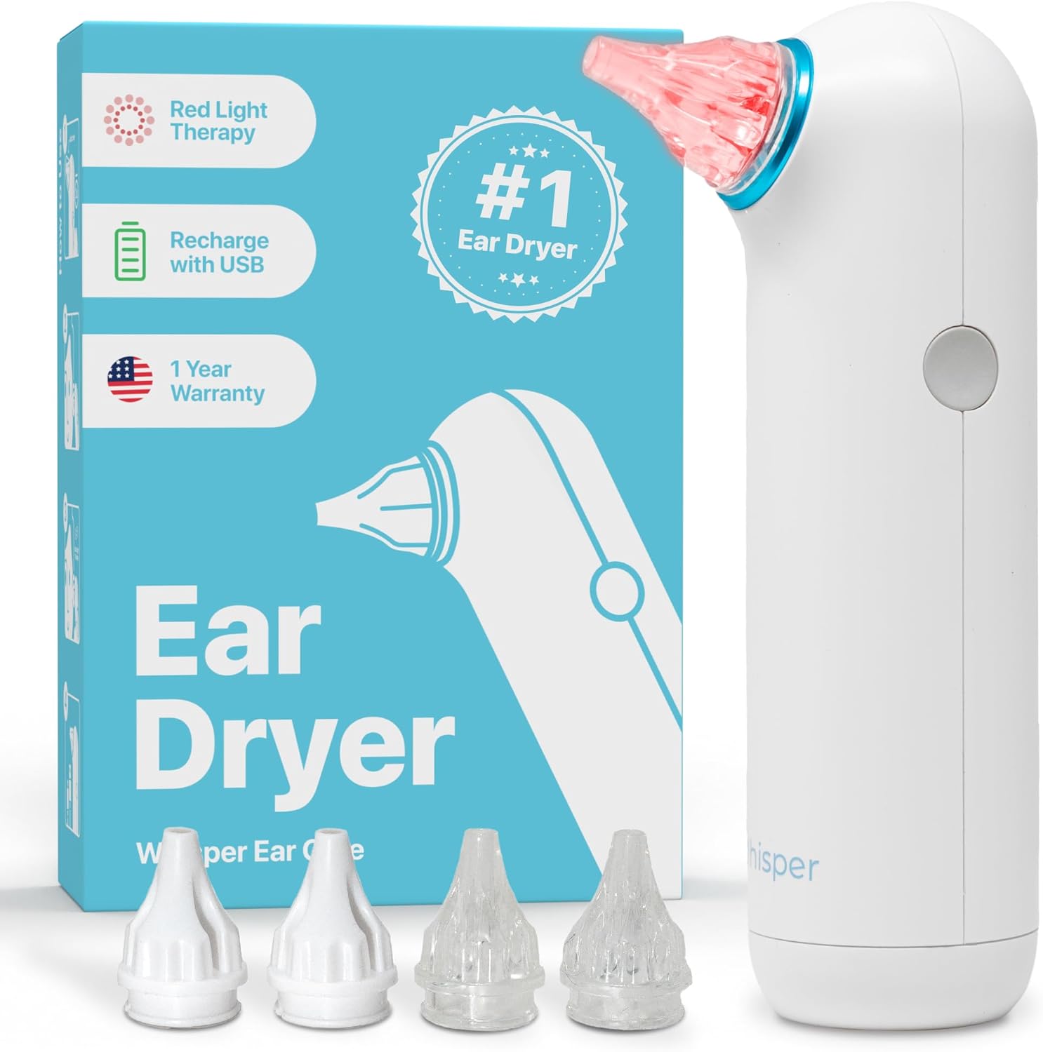 Ear Dryer | USA | Rechargable Ear Water Drying Aid with Red Light Therapy Delivers Gentle Warm Air to The Ear to Combat Annoying Swimmers Ear Infections as an Ear Fluid Remover