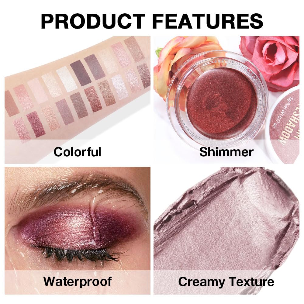 evpct Single Cream Eye Shadow Palette Pot Makeup for older Women, Praline Dusty Pink Mauve Shimmer Glitter Metallic Monochrome Cream to Powder Eyeshadow Palette Eye Brightener, Waterproof Blendable - Image 4