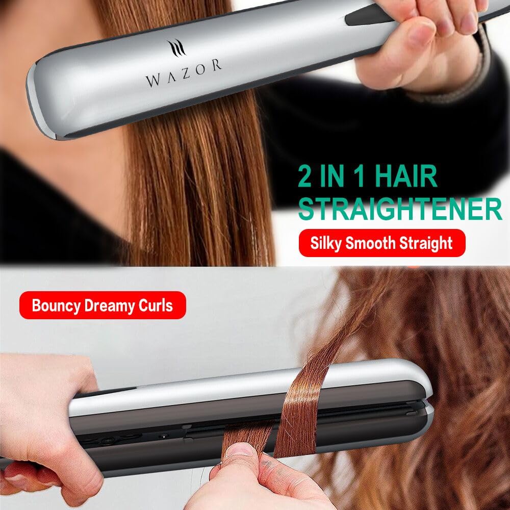Hair Straightener Flat Iron and Curler 2 in 1 Professional Ceramic Flat Iron Instant Heat Up with Automatic Shut Off and Digital LED Display, Adjust Temperature from 284℉ to 446℉, 1 inch Sliver - Image 3