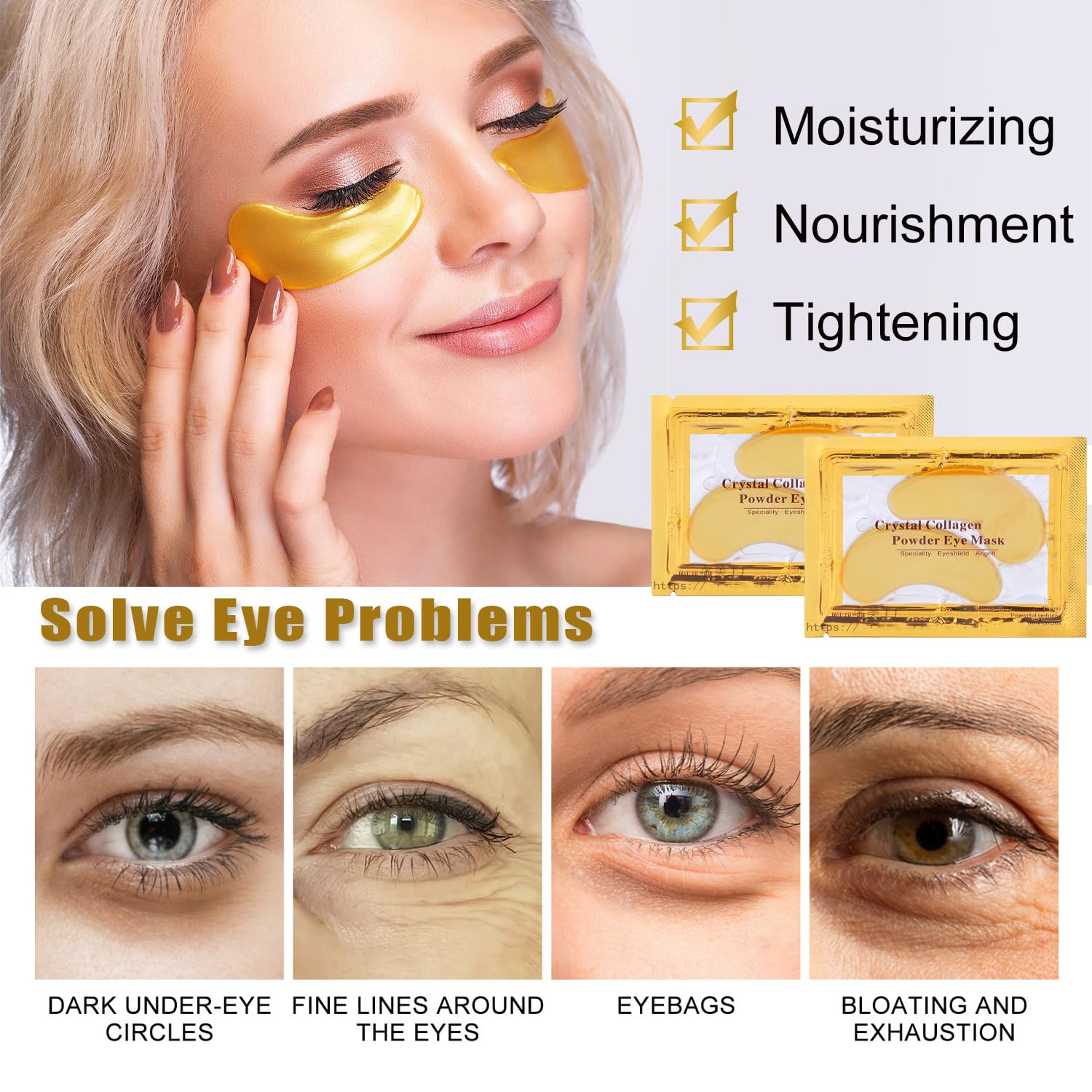 30 Pairs 24K Gold Eye Masks & Lip Masks, Crystal Collagen Gel Under Eye Patches for Puffy Eye, Moisturizing Cooling Skin Care Lip Eyes Patches for Puffiness and Dark Circles - Image 3