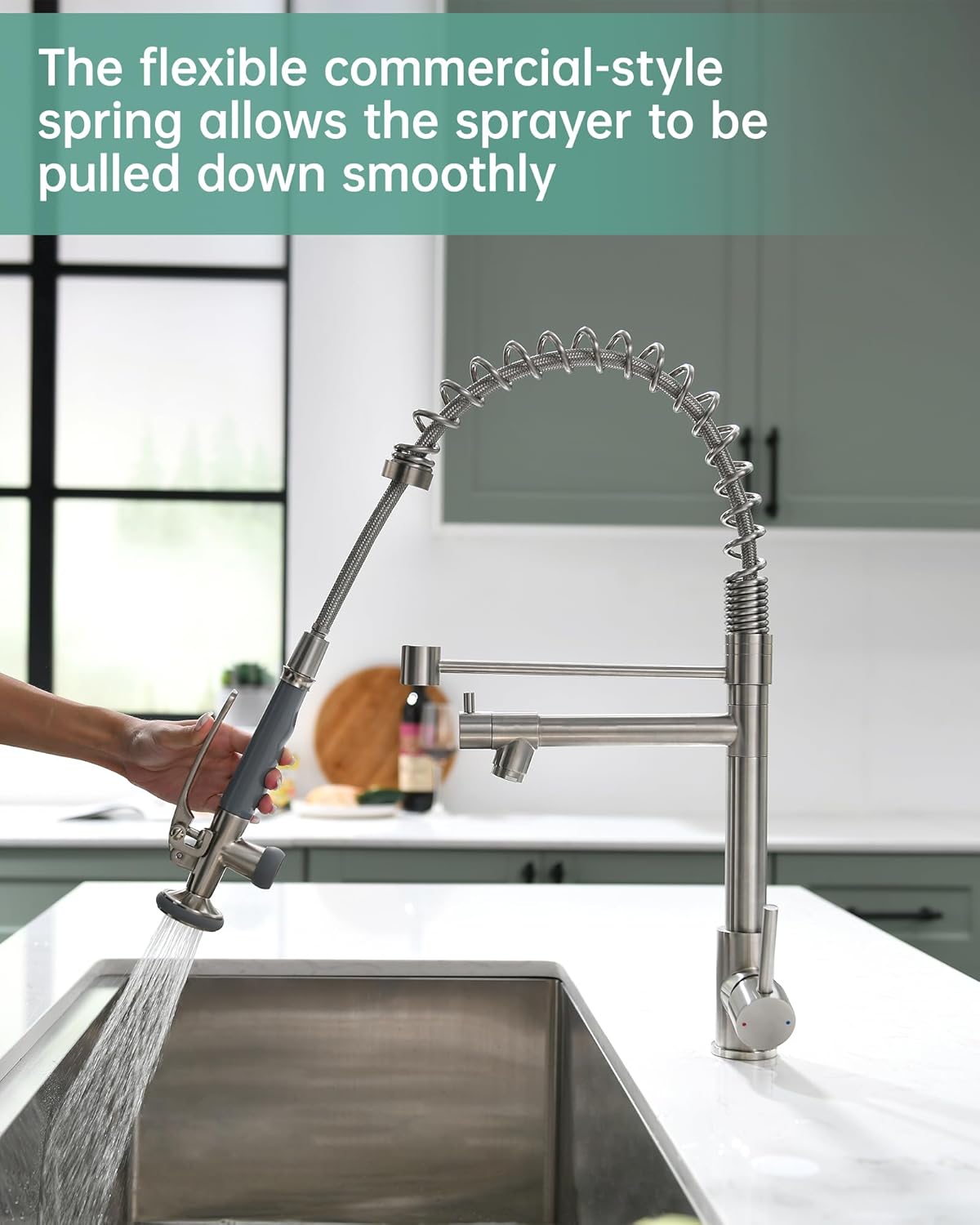 Fapully Commercial Pull Down Kitchen Sink Faucet with Sprayer Brushed Nickel - Image 5
