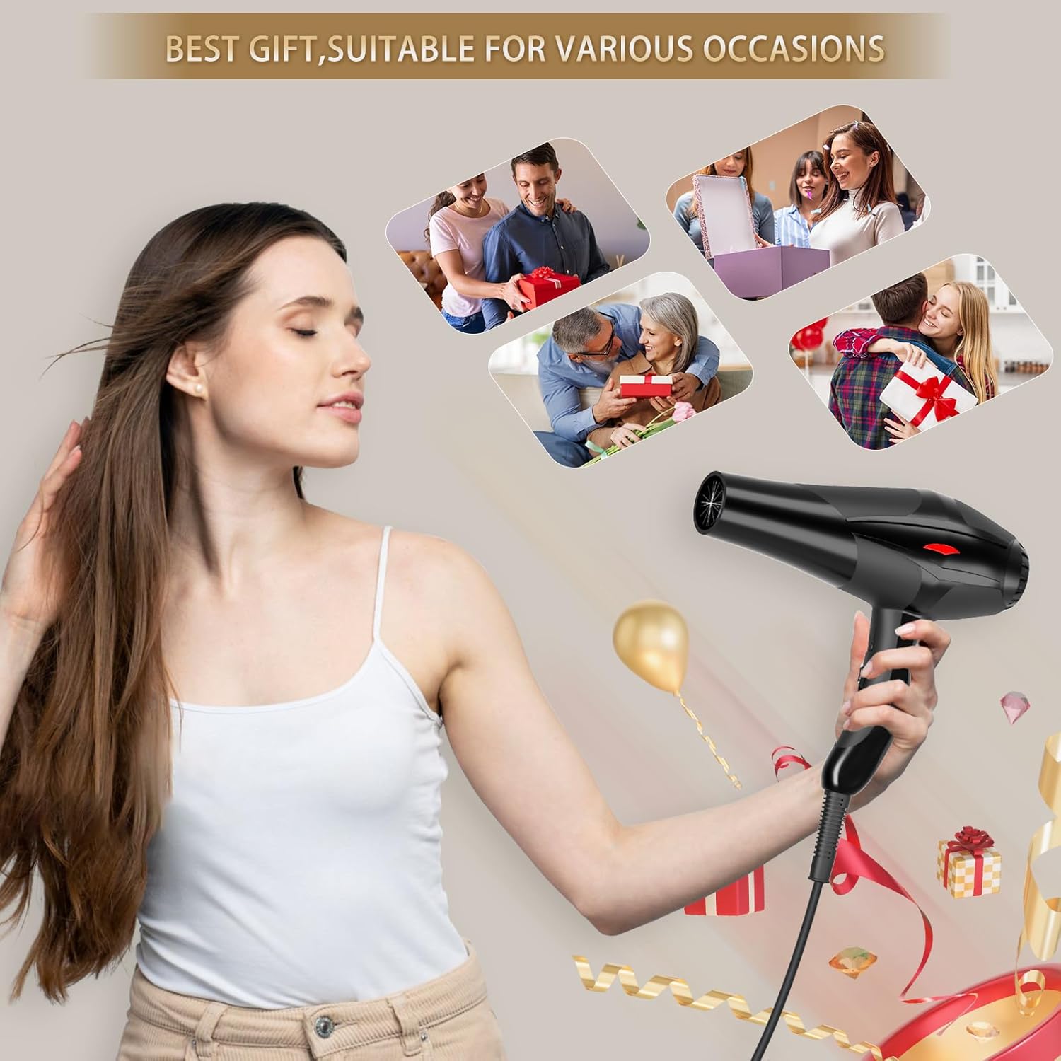 Hair Dryer Professional Ionic Salon Hair Dryer 2400W Powerful Fast-Drying Blue Light Ionic Hair Dryers with Diffuser, AC Motor Constant Temperature Quiet Ion Dryers for Women Men - Image 8