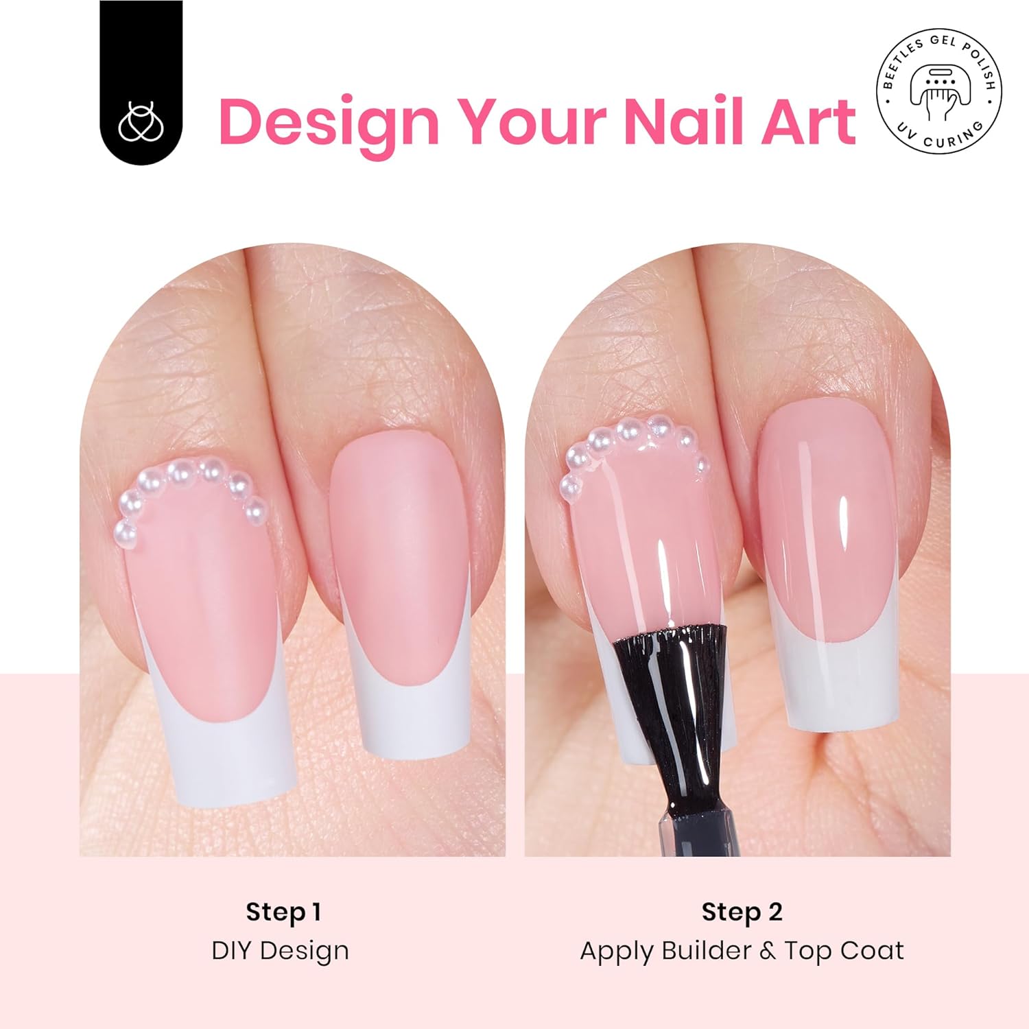 Beetles French Tip Press on Nails Long Square Salon Quality, White French Pink Gel Nail Tips 15 Sizes, Etch X Pre-Primer No Need to File Tips Soak Off Acrylic Nails Extensions DIY Nail Art for Women - Image 4