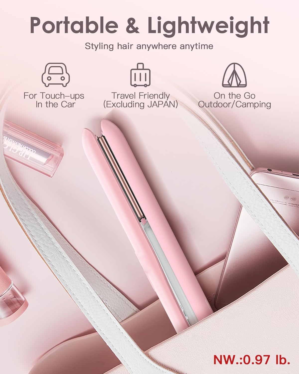 Cordless Hair Straightener and Curler,ZAVAREA Portable Hair Straightener for Travel,Ceramic Cordless Flat Iron for Women,Wireless Straightener 2 in 1,with 9000mAh Battery,5 Temps,USB Rechargeable - Image 3