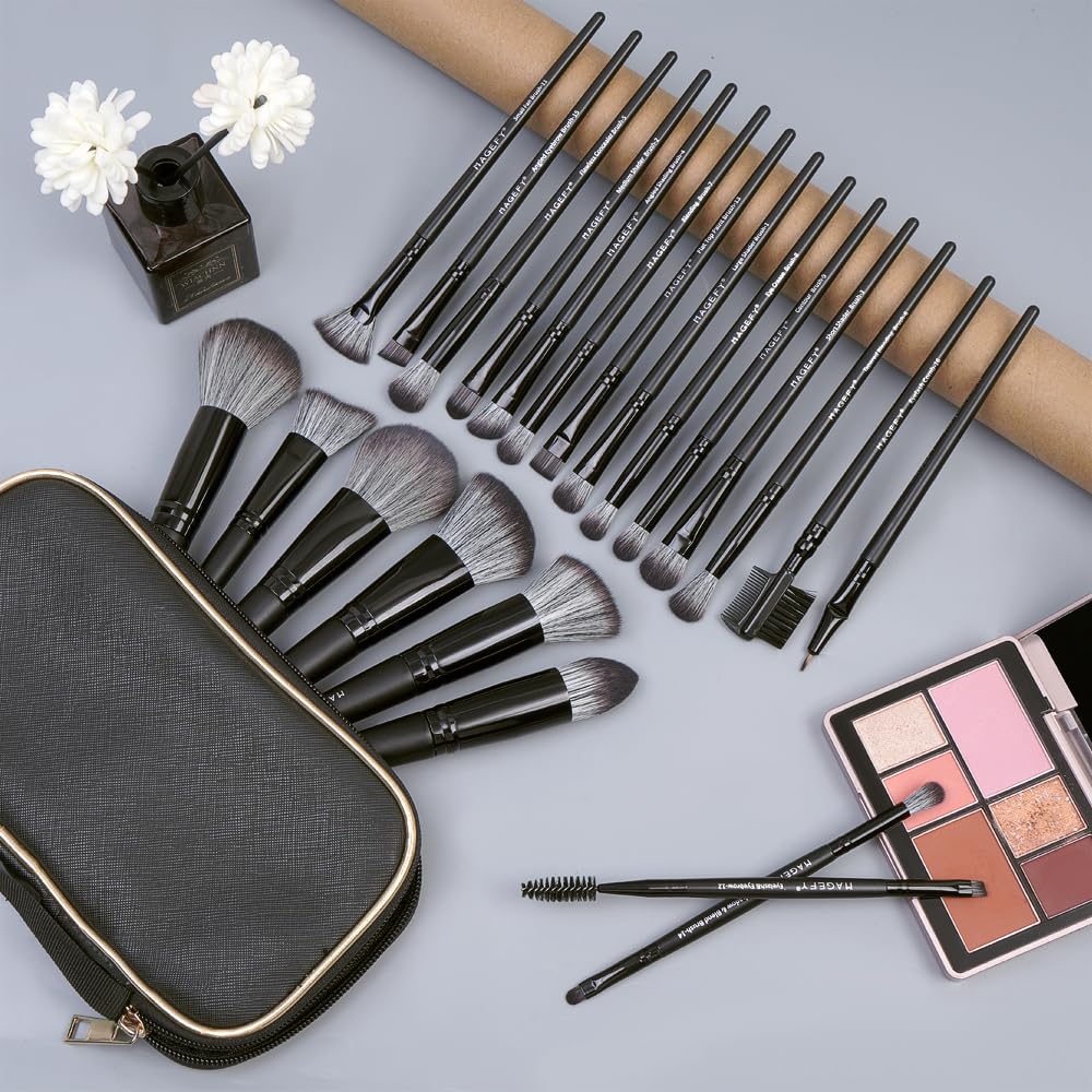 MAGEFY Makeup Brush Set, 22 Pcs Premium Synthetic Makeup Brushes Foundation Eyeshadow Brush Powder Blush Concealers Brush Set Travel Makeup Brushes with Case(Black) - Image 7