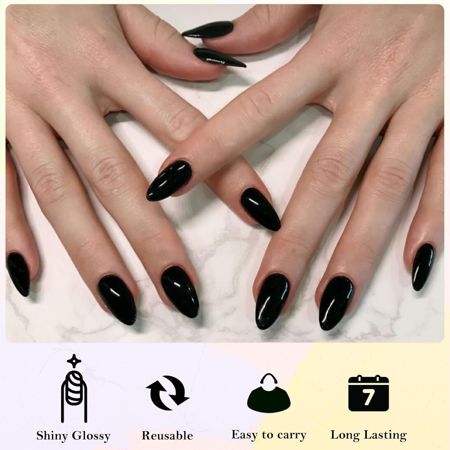 AddFavor 360pcs Almond Press on Nails Short Fake Nails, Black Short Almond Nails Press on Acrylic False Nail with Glue Adhesive Tabs for Women Girls - Image 2