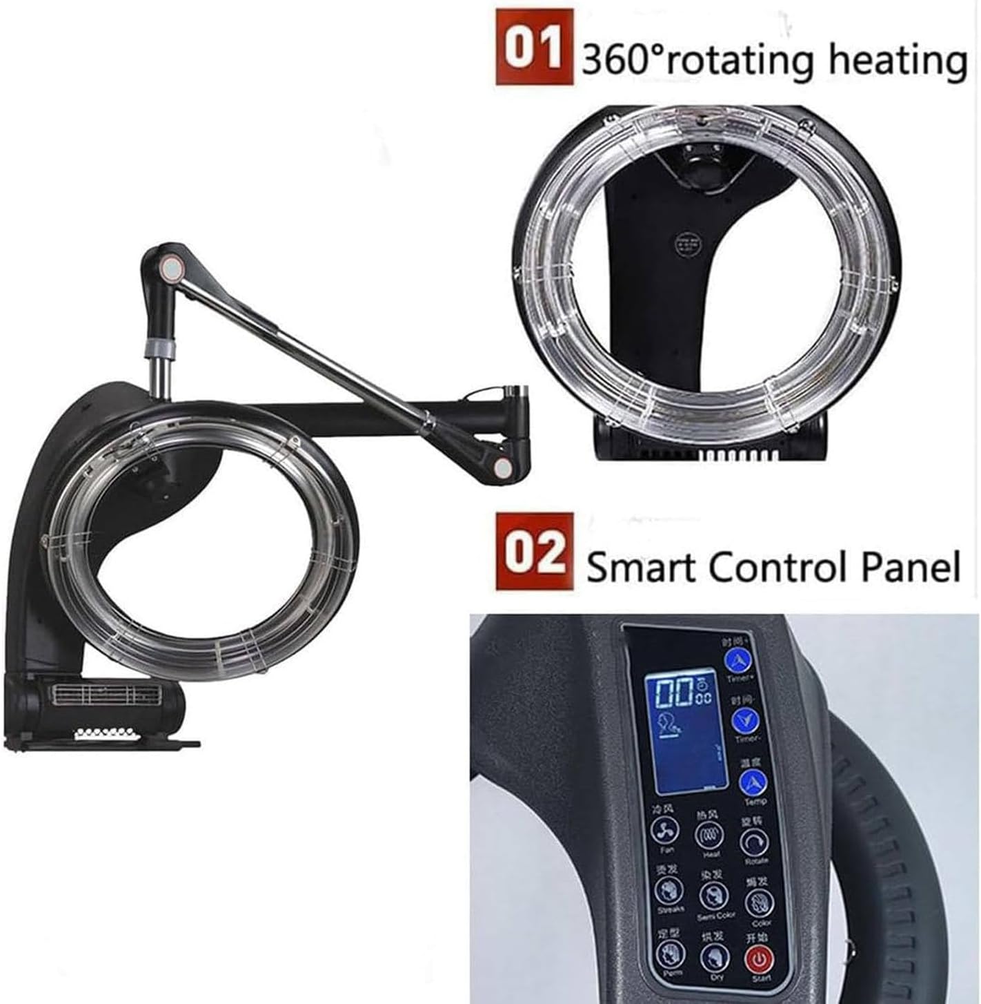 Professional Hair Dryer, Wall-Mount Infrared Hair Steamer, Hair Salon Colour Processor Plate Heater Salon Barber System Hood For Hair Salon Or At Home Hair Care,Hanging - Image 5