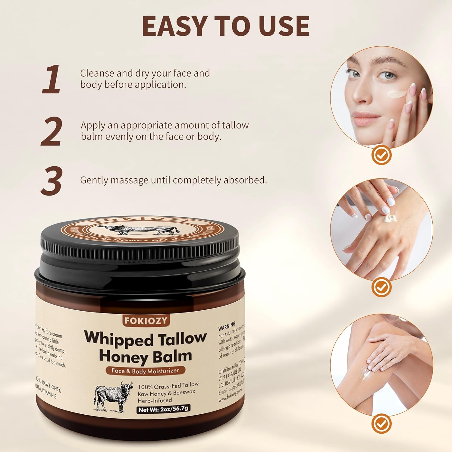 Beef Tallow for Skin, 100% Grass-Fed Whipped Beef Tallow Honey Balm for Face and Body, Tallow Face Moisturizer with Jojoba Oil, All Natural Skin Care for Sensitive, Dry Skin - 2 oz - Image 7