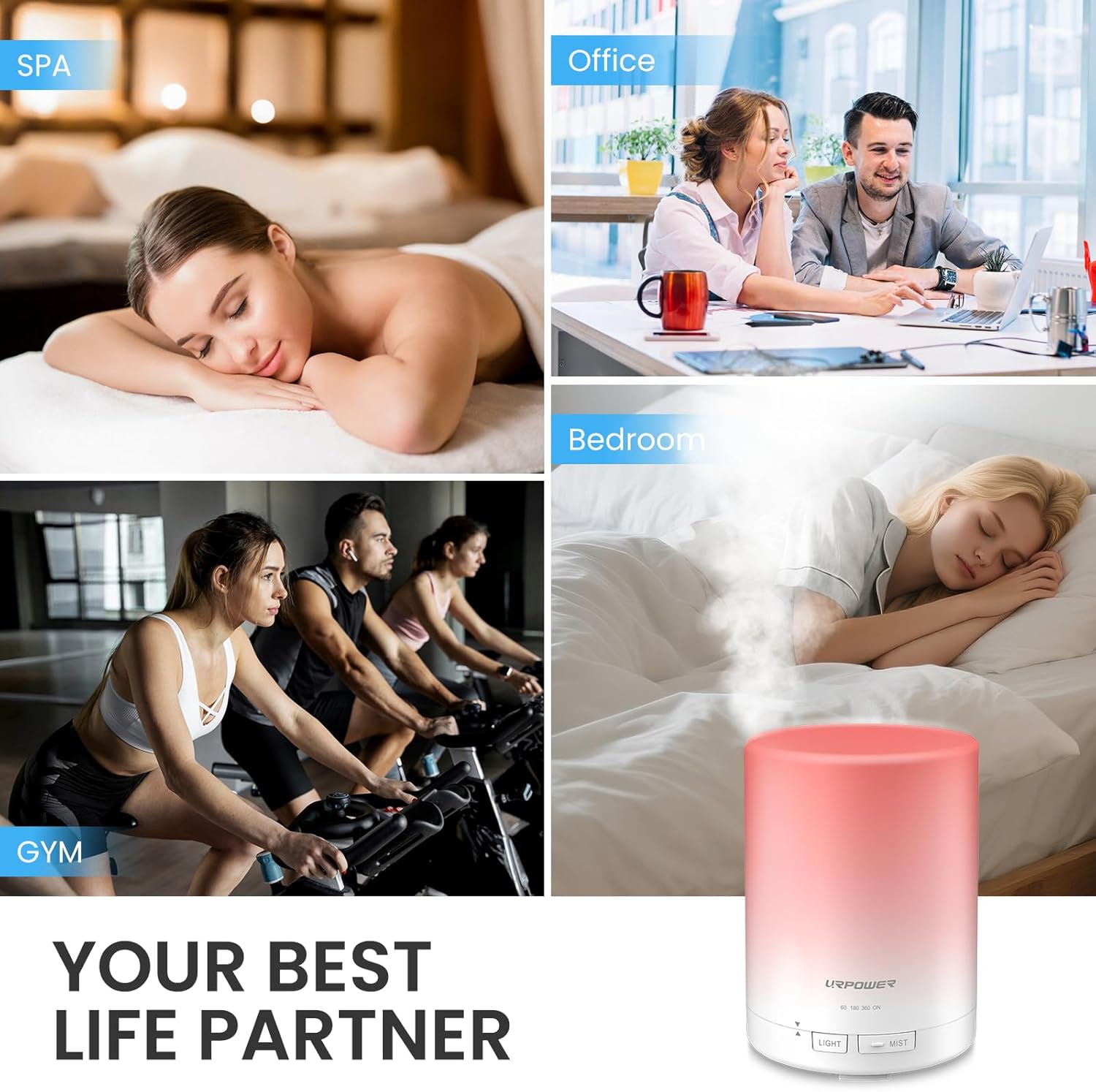 URPOWER 300ml Aromatherapy Essential Oil Diffuser Ultrasonic Air Humidifier AUTO Shut Off Scent Diffuser Night Light 7 Color Changing LED Lights and 4 Timer Settings for Bedroom Office Home - Image 7