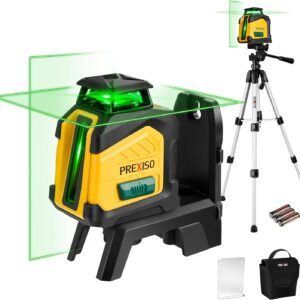 PREXISO 360° Laser Level with Tripod, 100Ft Dual Power Self Leveling Cross Line Laser- Wide Angle Vertical Line for Construction, Floor Tile, Renovation with Magnetic Base, Wall Panel Stand, Carry Bag
