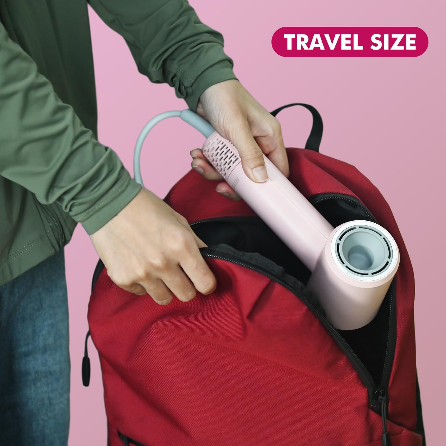 Pink Mini Travel Hair Dryer for Women, 110000 RPM High-Speed Compact Blow Dryer, Portable Fast Drying, Low Noise, Magnetic Nozzle - Image 8