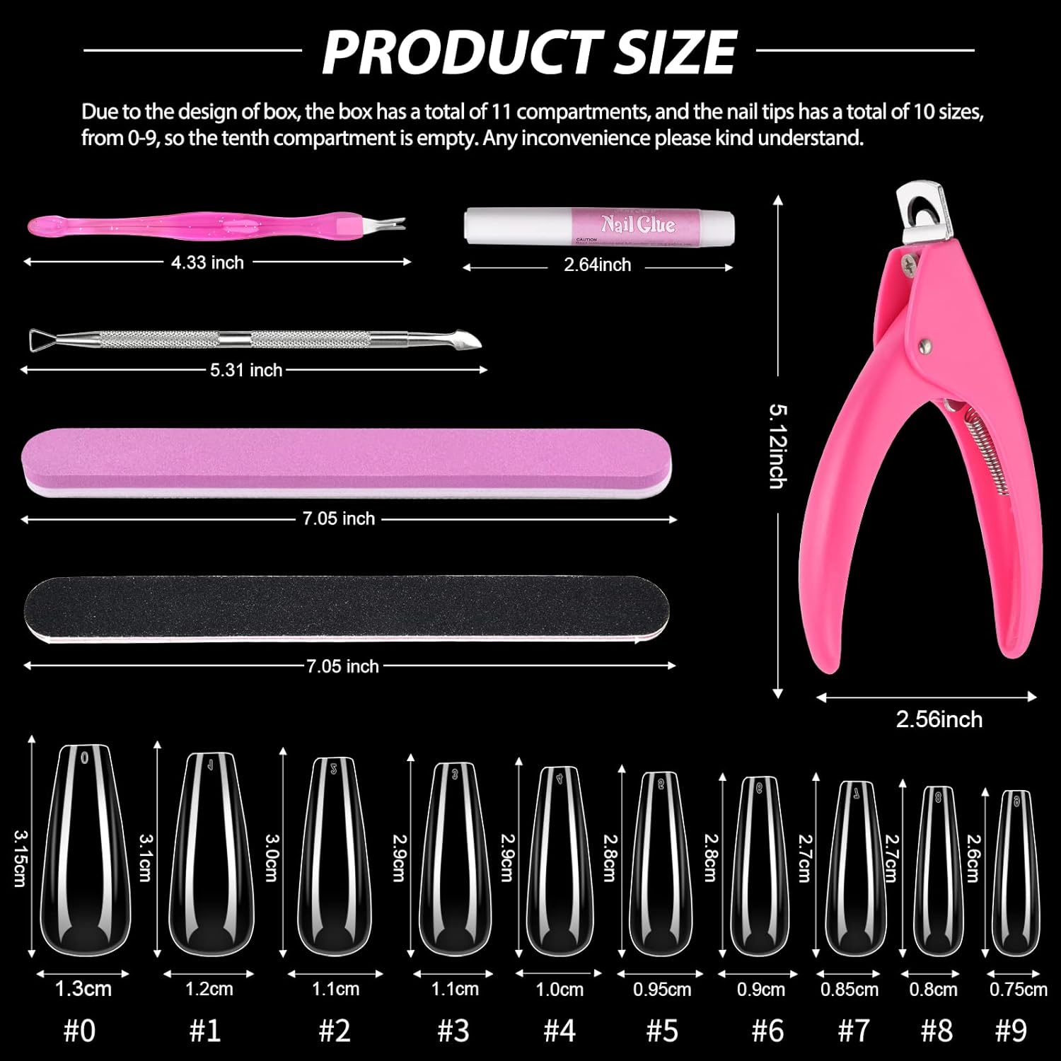 MORGLES Full Cover Coffin Nail Tips Set, 500 Pcs Clear Press On Nails, with Glue, Clipper, Files, Cuticle Pusher and Fork for Salons and Home DIY with Box - Image 2