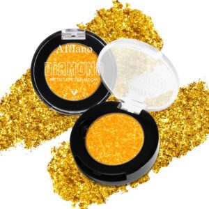 Yellow Glitter Eyeshadow, Highly Pigmented Metallic Chrome Yellow Shimmer Eyeshadow Palette with Fine Lime Green Sparkles, Long Lasting Waterproof Sparkling Eye Shadow for Women Mature Skin, Talc Free