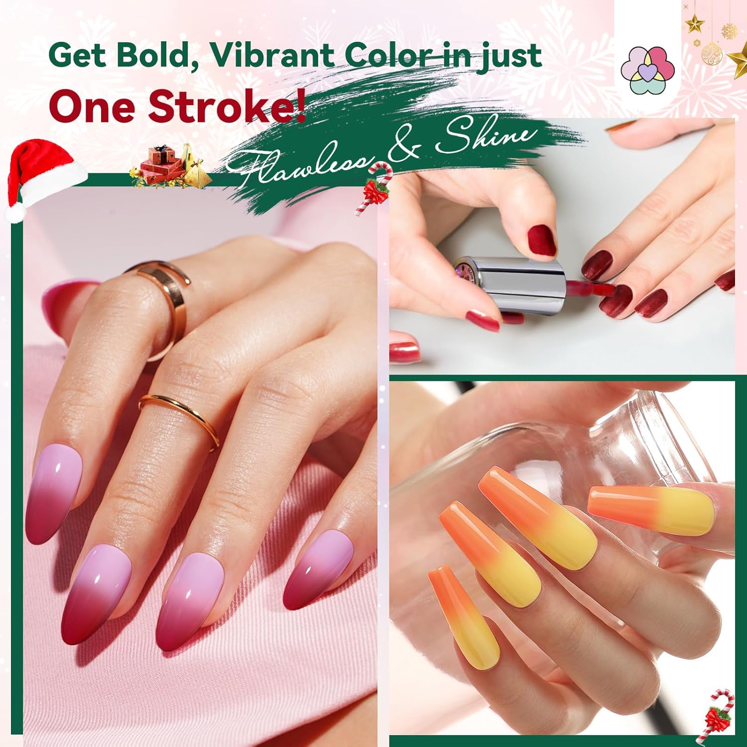 SAVILAND Color Changing Nail Polish Set: 12 Christmas Winter Colors Fingernail Polish Red Green Pink Air Quick Dry Temperature Change Mood Ombre Nail Polish with Top Base Polish Coat Women Home Nails - Image 3