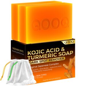 Turmeric Kojic Acid Soap Dark Spot Remover for face and body with Vitamin C, Retinol, Collagen, Original Japanese Complex - Vitamin E, Shea Butter, Castile Olive Oil (120g x 2Bars)