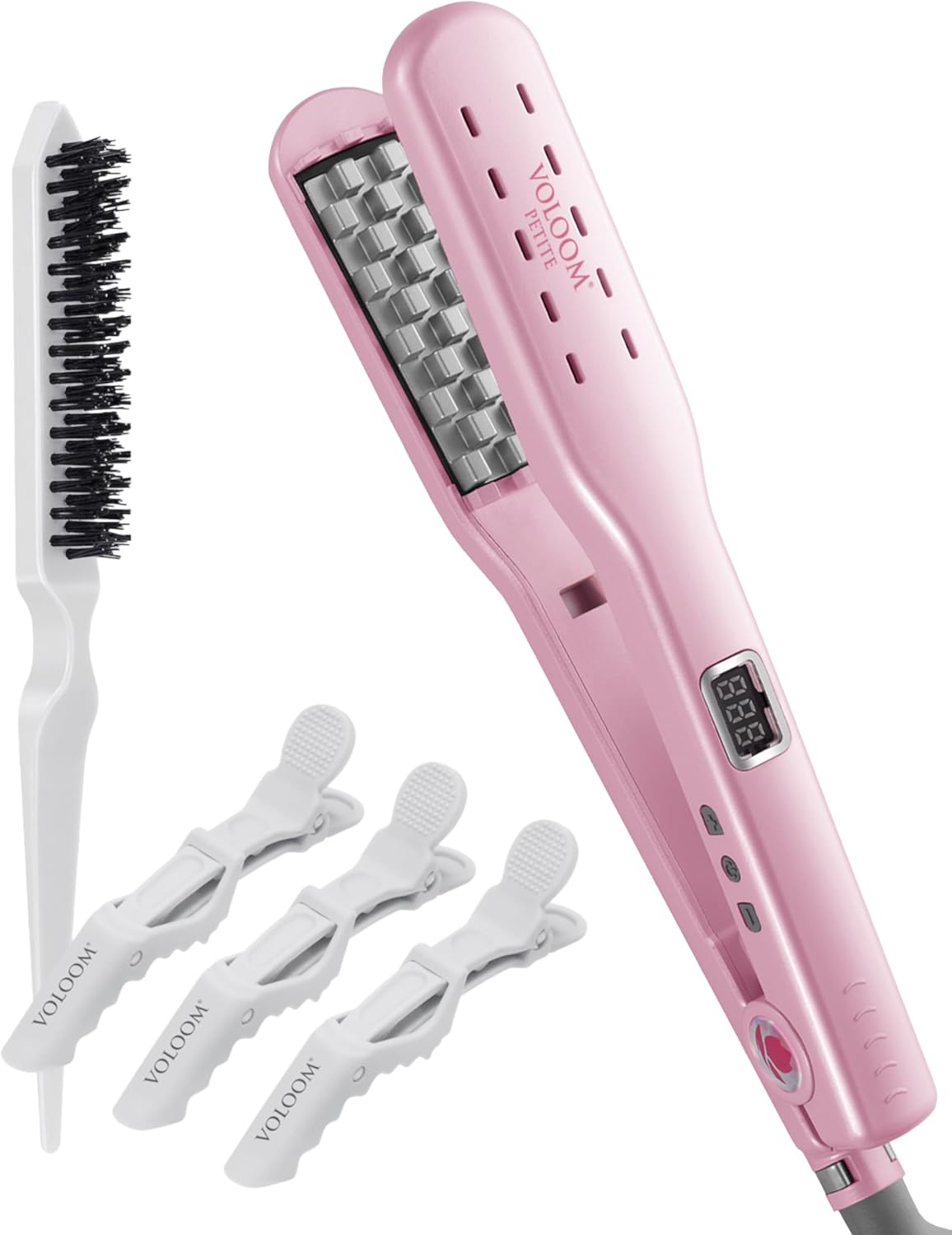 VOLOOM Petite 1” Inch Professional Volumizing Ceramic Flat Iron - Hair Volumizer & Styling Tool with Adjustable Temp & Auto Shut-Off for Lasting Volume for Medium or Fine Hair - Heat Resistant Case