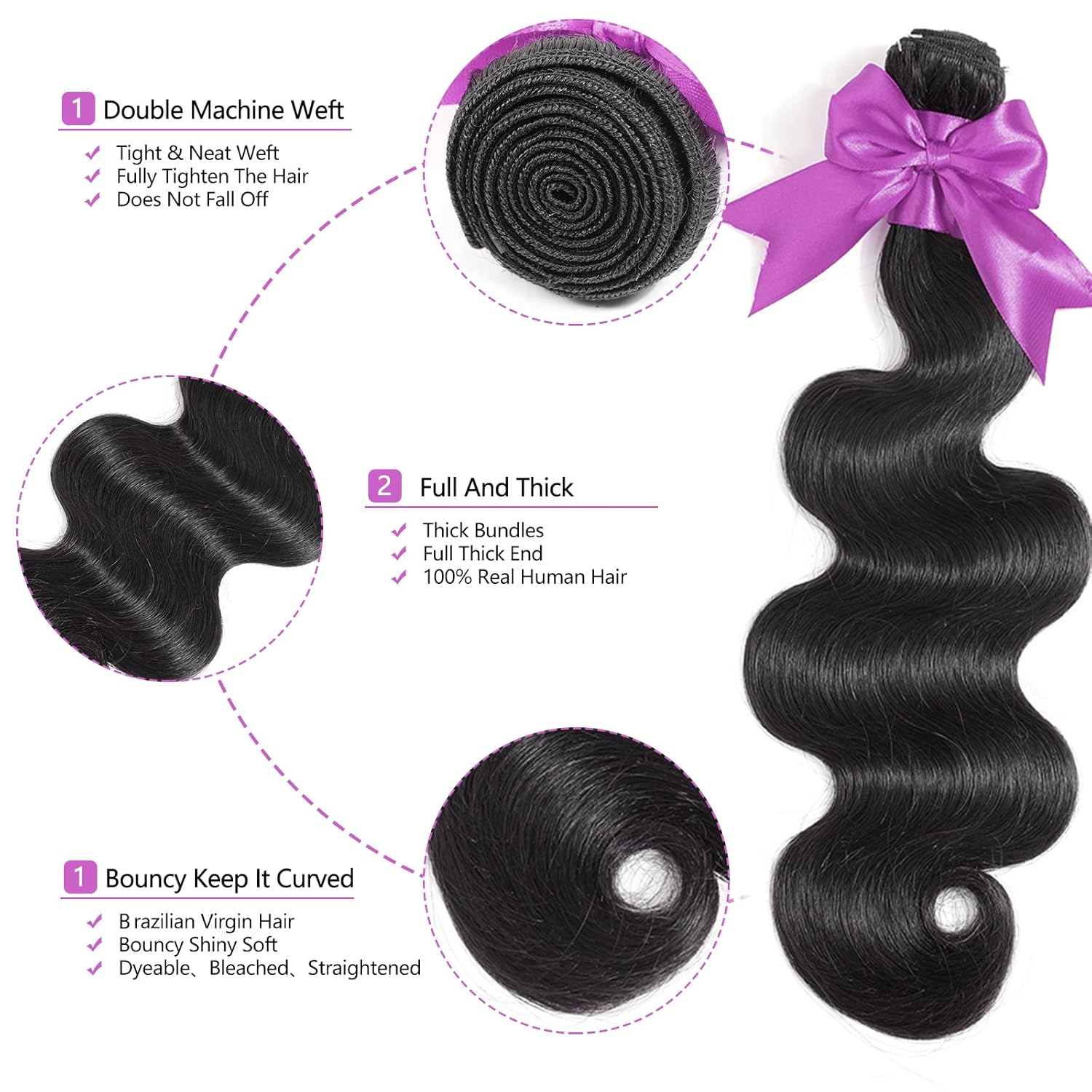 12A Human Hair Bundles 16 18 20 Inch Body Wave Bundles Human Hair 100% Unprocessed Brazilian Virgin Weave 3 Bundles Deals - Image 2