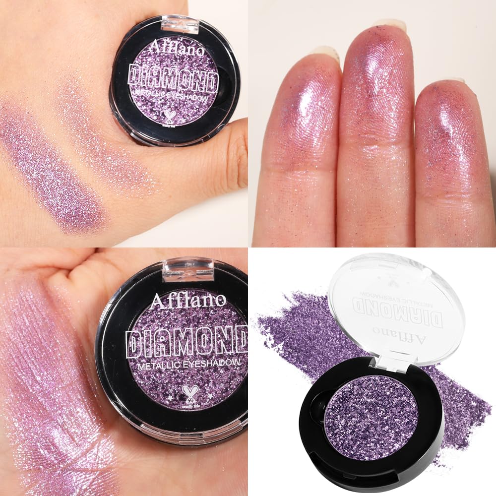 Afflano Sparkle Purple Glitter Eyeshadow One-Swipe Coverage, Diamond Lilac Purple Glitter Eyeshadow Palette Single, Pigmented Metallic Violet Eye Shadow Pallet for Girl Women Bold Eye Look, 7H - Image 5