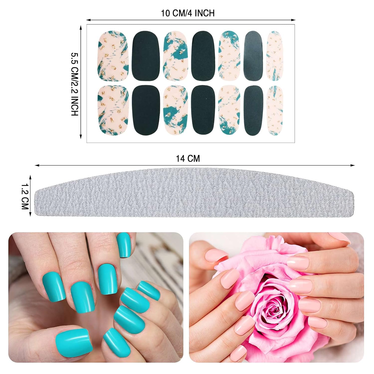 Maitys 560 Pieces 40 Sheets Full Wrap Nail Stickers Nail Polish Strips Decals Self Adhesive Gel Fingernail Strips Art Decals with File for Women DIY Craft Decorations(Bright Style) - Image 2