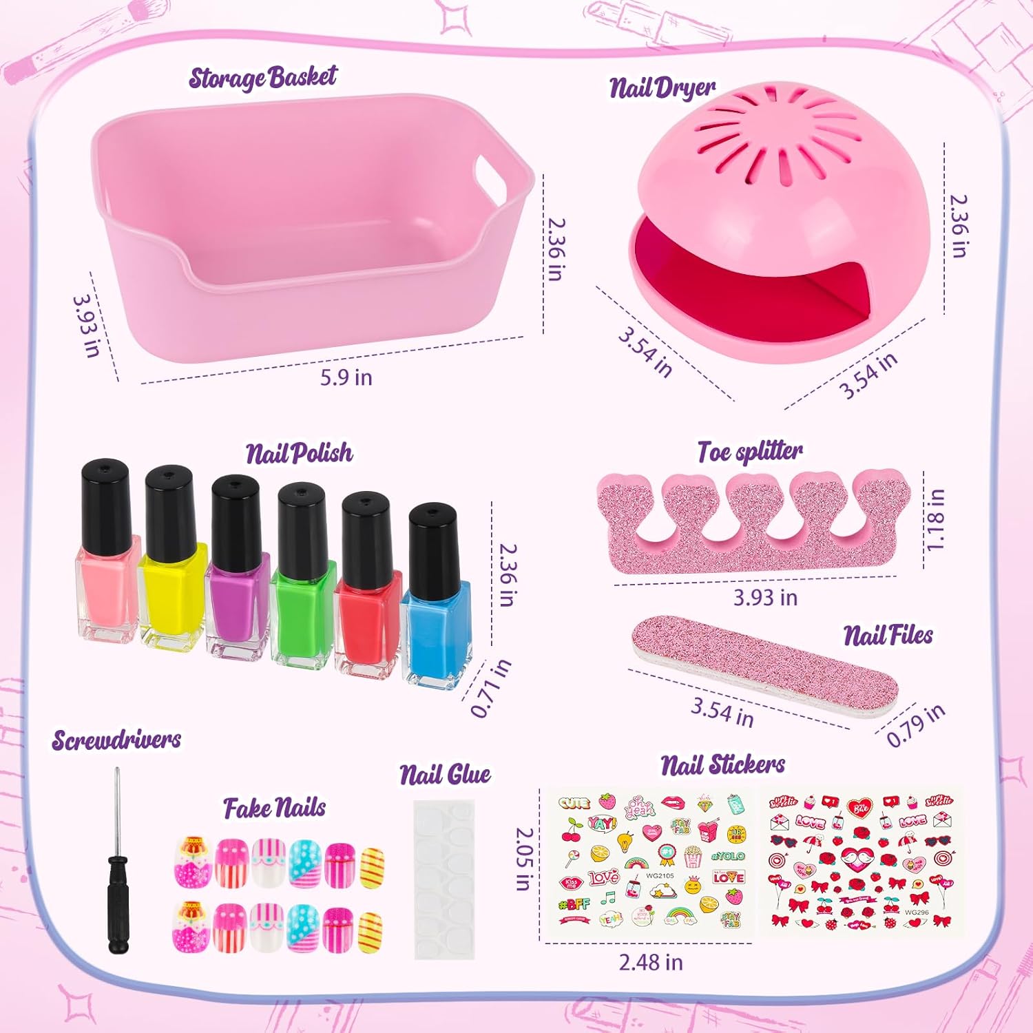 Kids Nail Polish Set for Girls, 14PCS Nail Art Kit with Nail Dryer, Non Toxic Nail Polish kit and Fake Nails for Kids, Girl Toys Age 6-8, Halloween Christmas Birthday Gifts for Girls 8-12 - Image 6