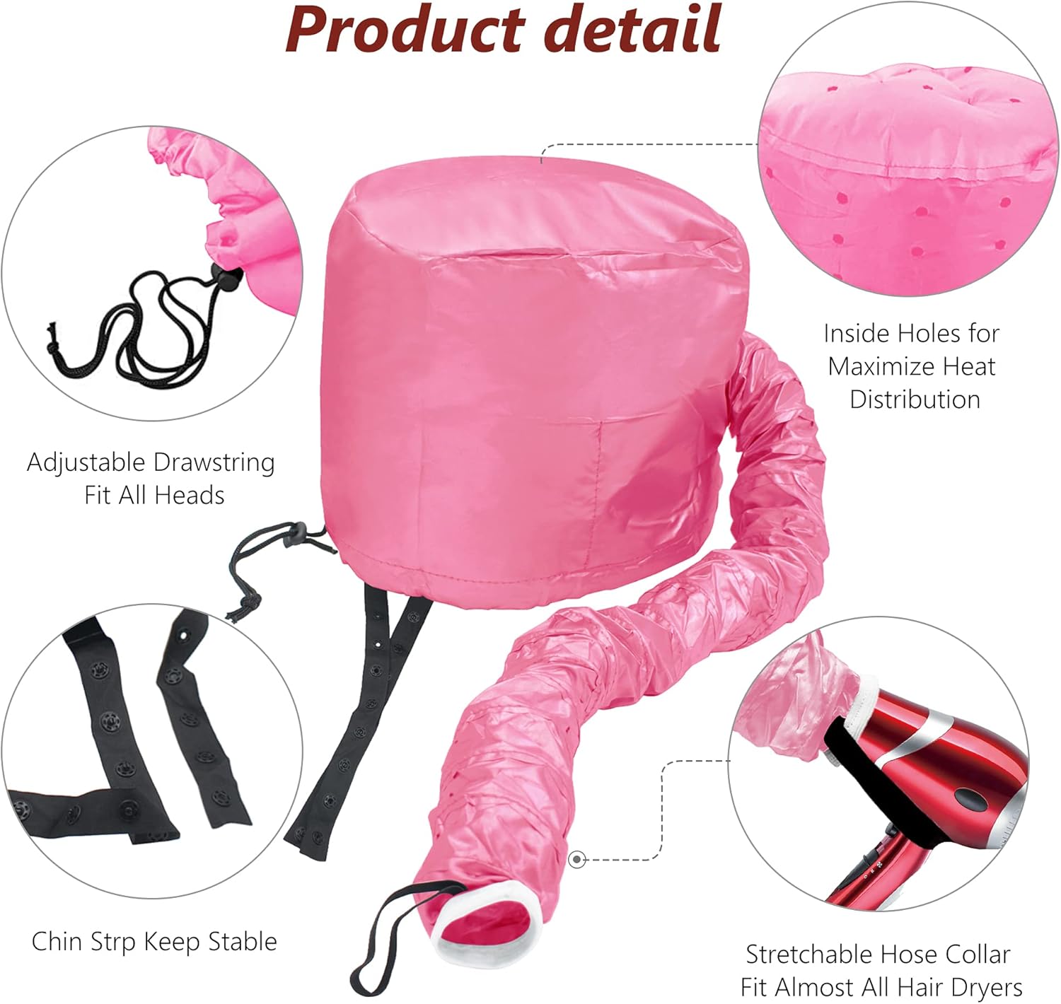 Safety Portable Hair Dryer Bonnet Attachment for Hair Styling - Deep Pink - Image 2