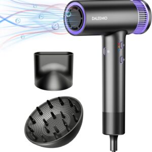 Hair Dryer, 150000 RPM High Speed Blow Dryer with Upgrade Nano Chip 500 Million Negative Ionic, Thermo-Control with Diffuser & Nozzle, Purple