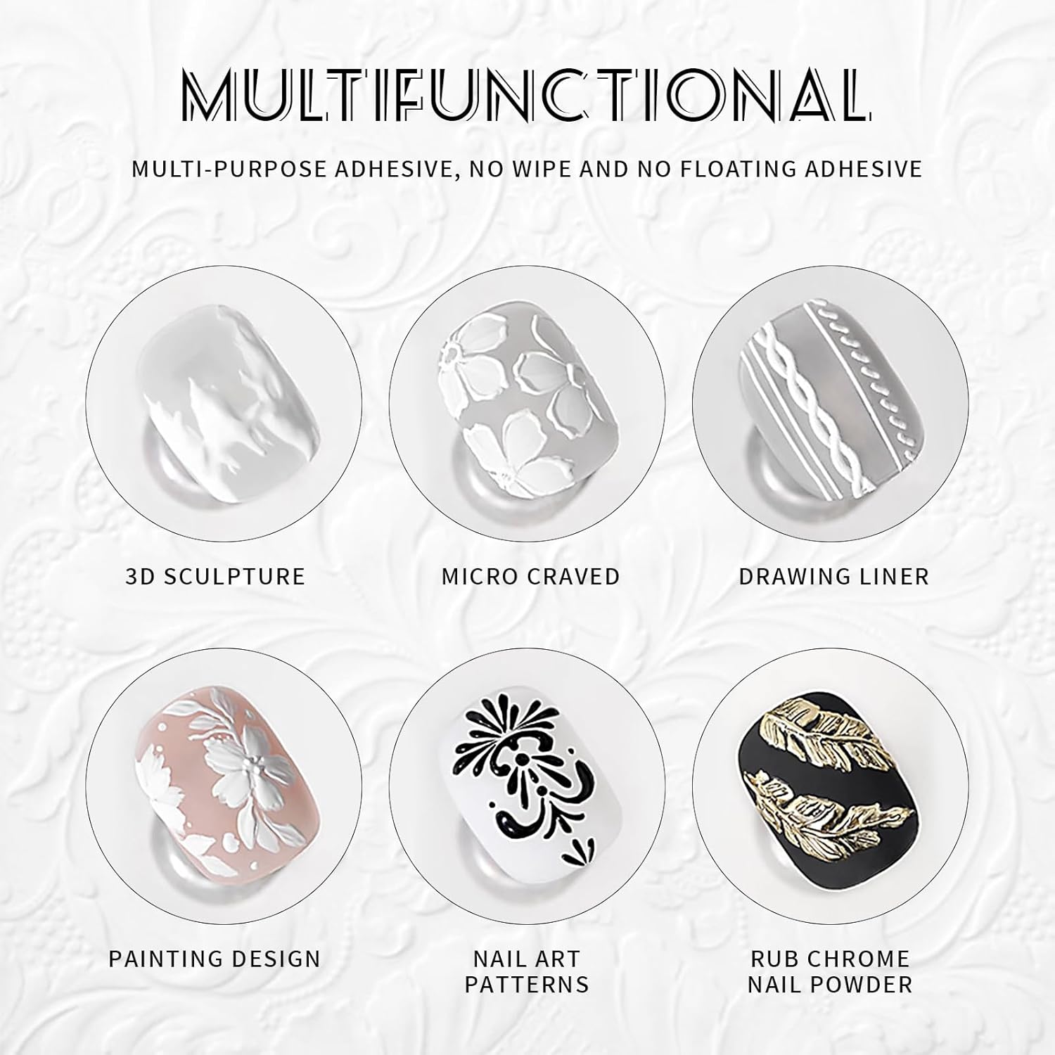 Mirco Sculpture Painting Nail Gel with Chrome Nail Powder, 3D Black Painting Carved Nail Gel, Metallic Mirror Effect, Creative Molding Gel for DIY Nail Home Salon Manicure Soak Off UV LED - Image 3