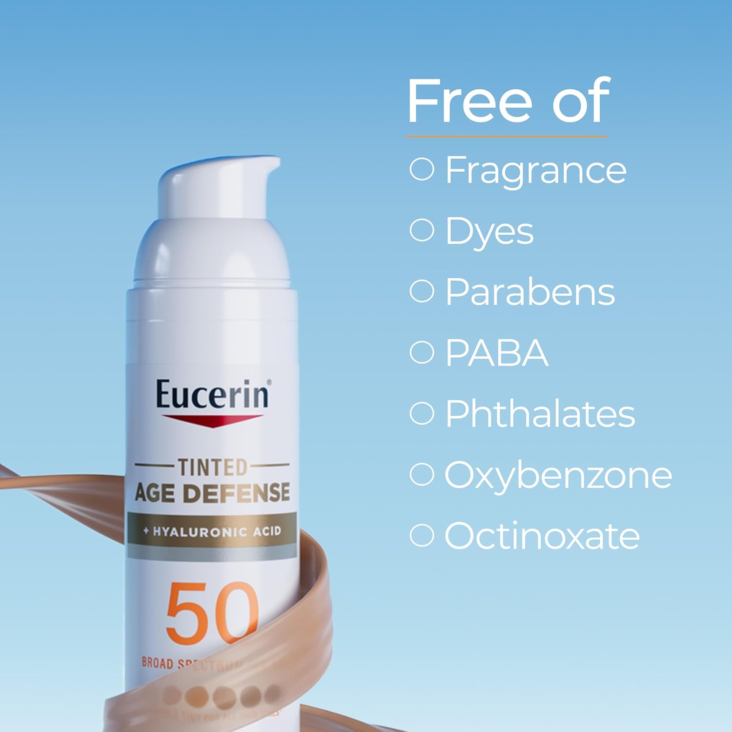 Eucerin Sun Tinted Age Defense SPF 50 Face Sunscreen Lotion with Hyaluronic Acid, Hypoallergenic, Non-Comedogenic Tinted Sunscreen SPF 50 Free of Fragrance, Oxybenzone and Octinoxate, 2.5 Fl Oz Bottle - Image 6