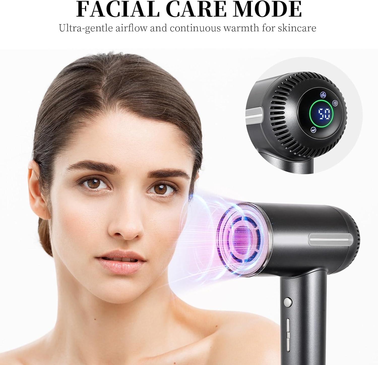 1600W Ionic Hair Dryer with Diffuser and Facial Mode Silver Gray - Image 5