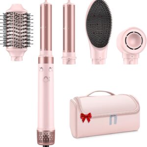 Dual Voltage 5 in 1 Hair Dryer Brush - Hot Air Wrap Styler with High-Speed Blow Dryer, Volumizing, Straightening & Drying with Negative Ion Anti-frizz for 110V-120V/220V-240V Europe and Travel Case