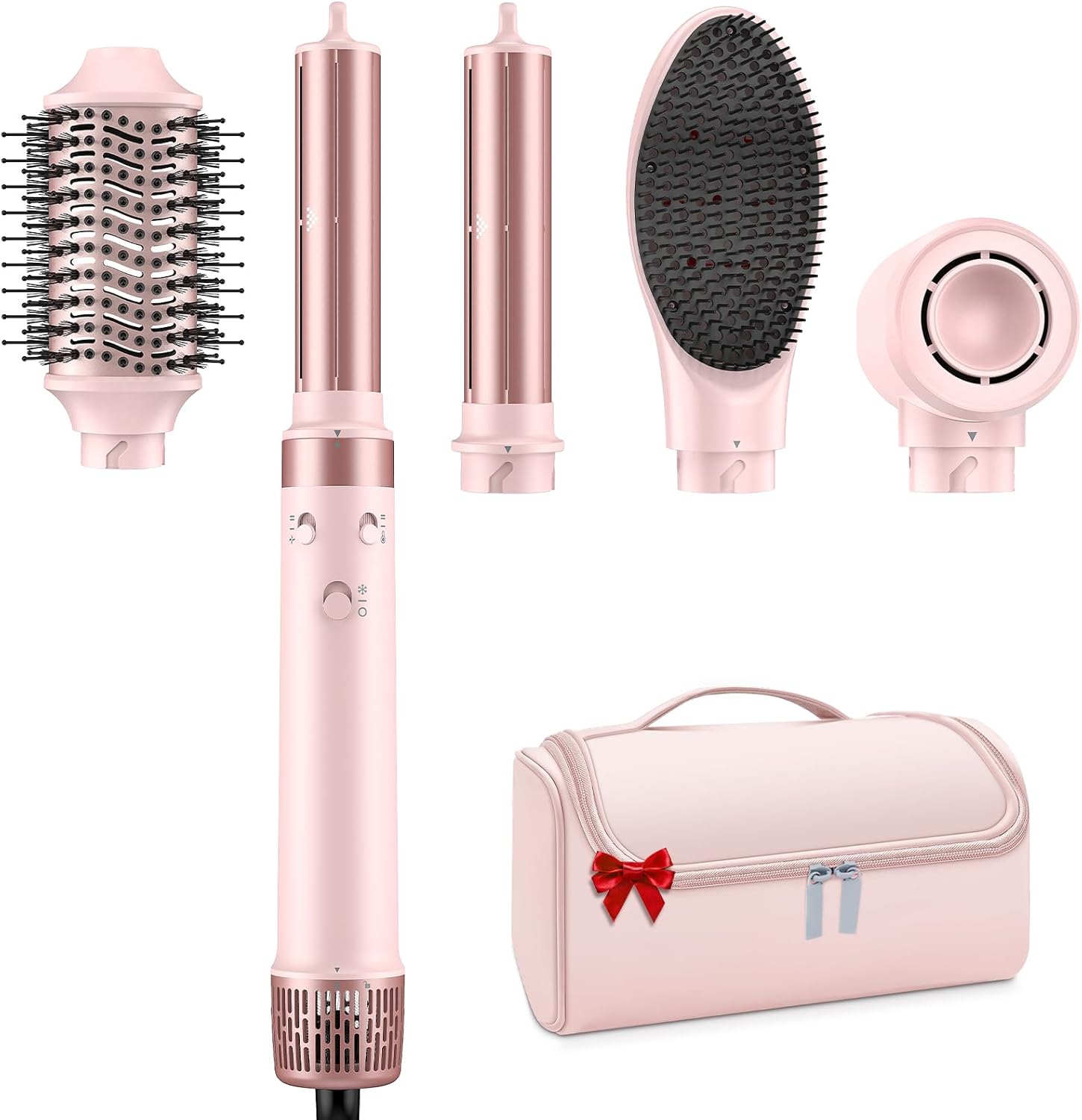 Dual Voltage 5 in 1 Hair Dryer Brush - Hot Air Wrap Styler with High-Speed Blow Dryer, Volumizing, Straightening & Drying with Negative Ion Anti-frizz for 110V-120V/220V-240V Europe and Travel Case