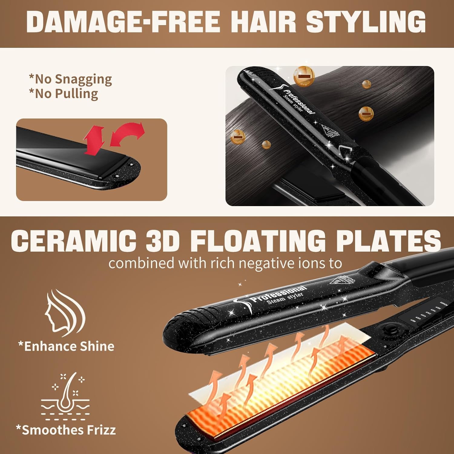 DORISILK 2.0 Upgraded Steam Straighteners for Hair, Professional Salon Ceramic Tourmaline Vapor Steam Flat Iron Hair Straightener and Curler 2 in 1 Straightening Curling Iron, Dual Voltage LED Temp - Image 7