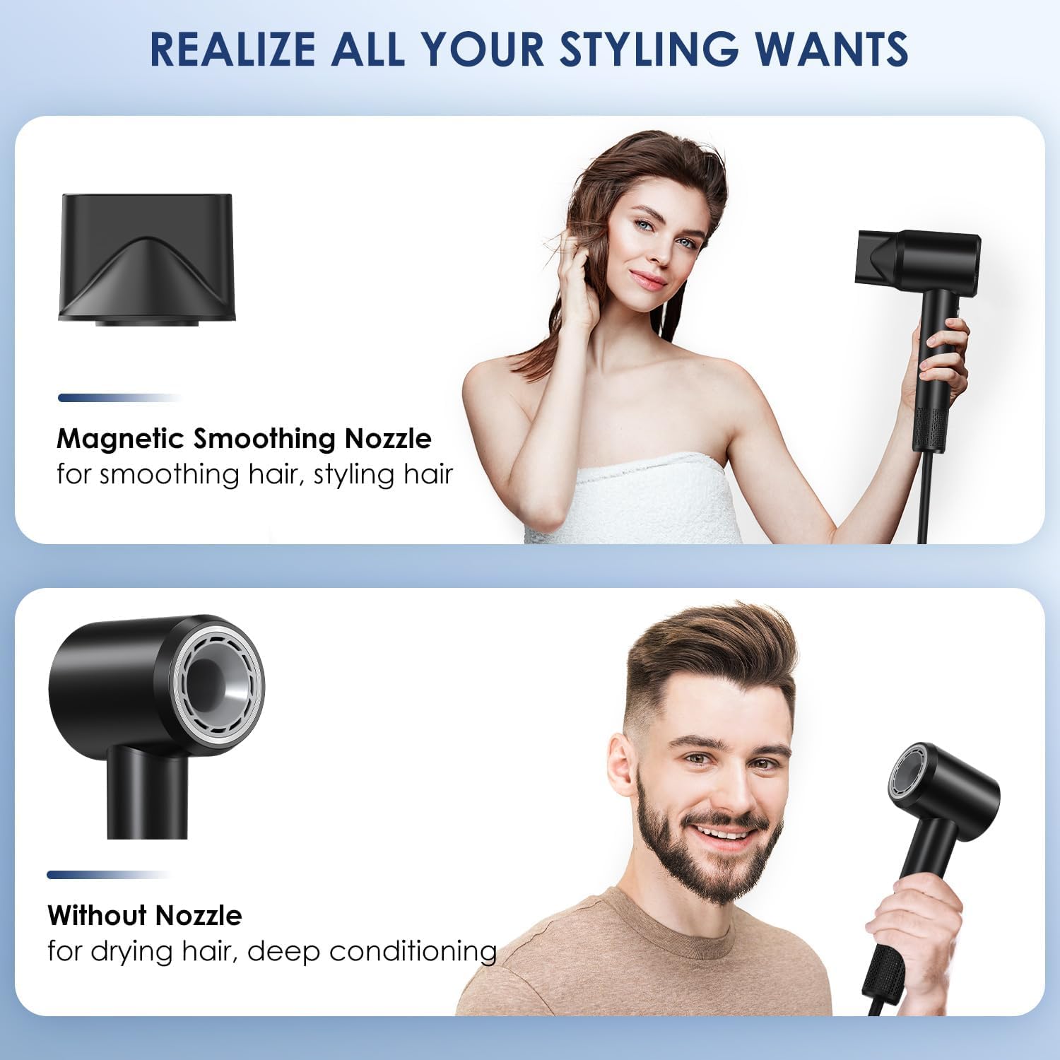 Hair Dryer - 150000 RPM High-Speed Blow Dryer with Negative Ionic Care for Fast Drying. Lightweight, Low Noise Design with 4 Temps/2 Speeds and Magnetic Nozzle (Black) - Image 5