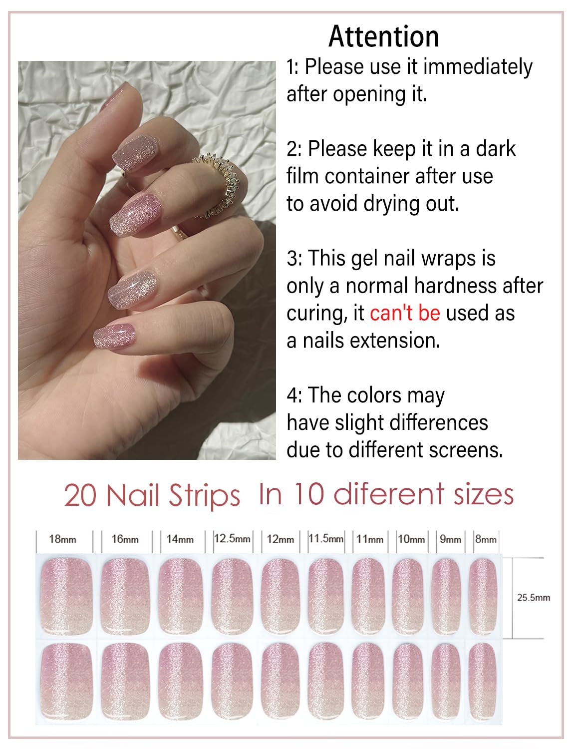 Semi Cured Gel Nail Strips, Nude Cat Eye Gradient 20pcs UV Gel Nails Sticker, Nail Wraps UV for Home Nails DIY - Image 2