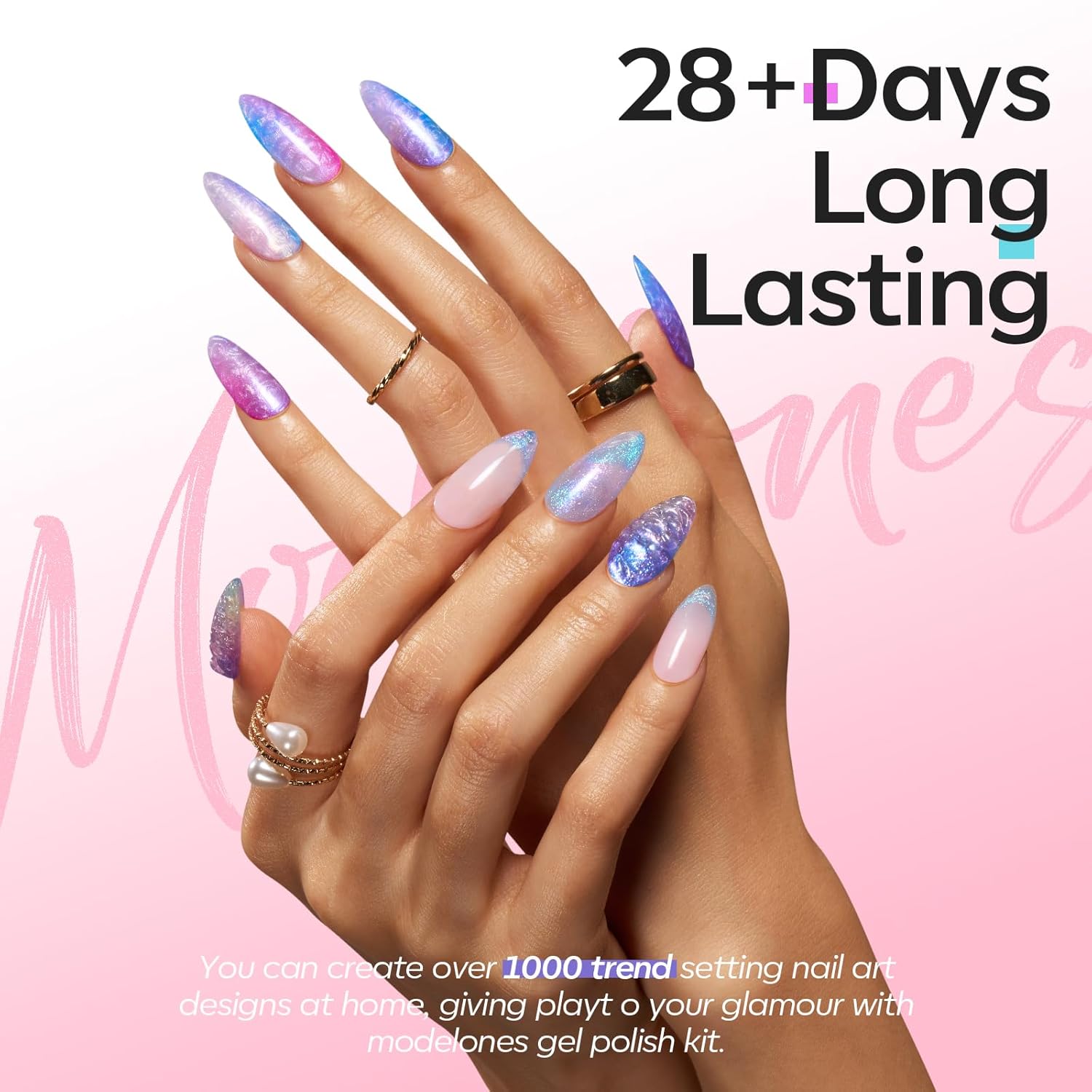 Modelones 32 PCS Summer Gel Nail Polish Set, 28 Colors Glitter Cat Eye Jelly Pearl Chameleon Gel Polish with Magnet, No Wipe Base Coat, Glitter & Glossy & Matte Top Coat Soak Off Nail Art Kit - Image 6