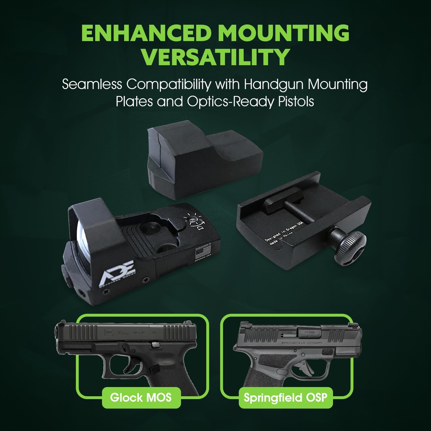 Ade Advanced Optics Huracan RD3-006x Green Dot Reflex Sight + Optic Mounting Plate for Springfield XD, MOD.2,XDm,XDS,XDE, Hellcat(Non-OSP) Pistol - Image 6