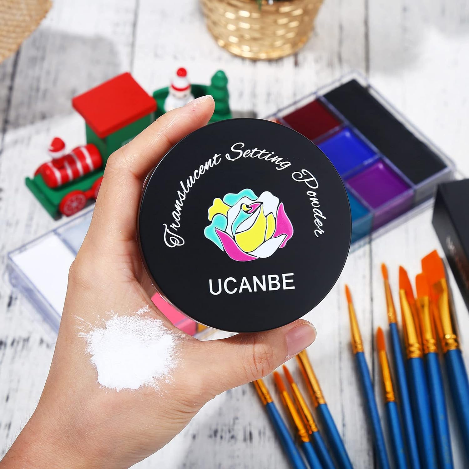 UCANBE Athena Face Body Paint Oil Palette + Translucent Setting Powder + 10PCS Brushes Set, Professional Non Toxic Face Painting Pallet Kit for Halloween SFX Cosplay Clown Makeup for Women Adults - Image 4